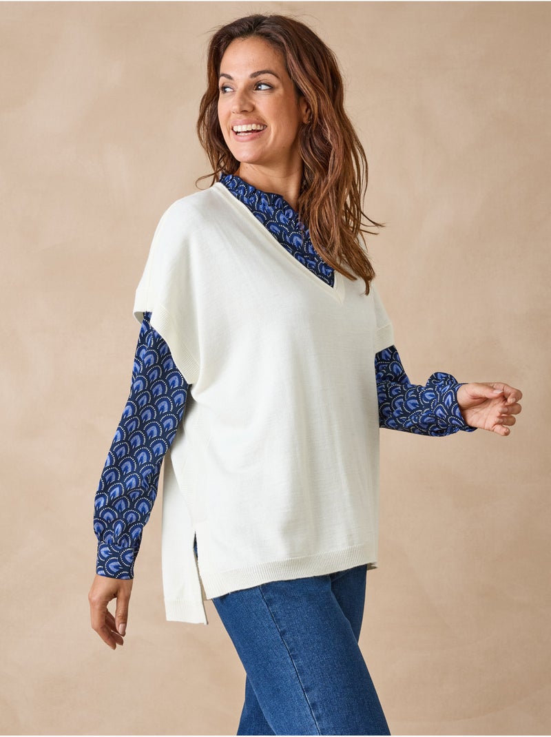 Pull manches courtes 30% laine mérinos - DAXON Ecru - Kiabi
