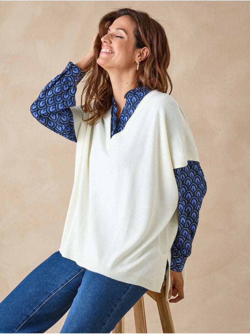Pull manches courtes 30% laine mérinos - DAXON Ecru - Kiabi