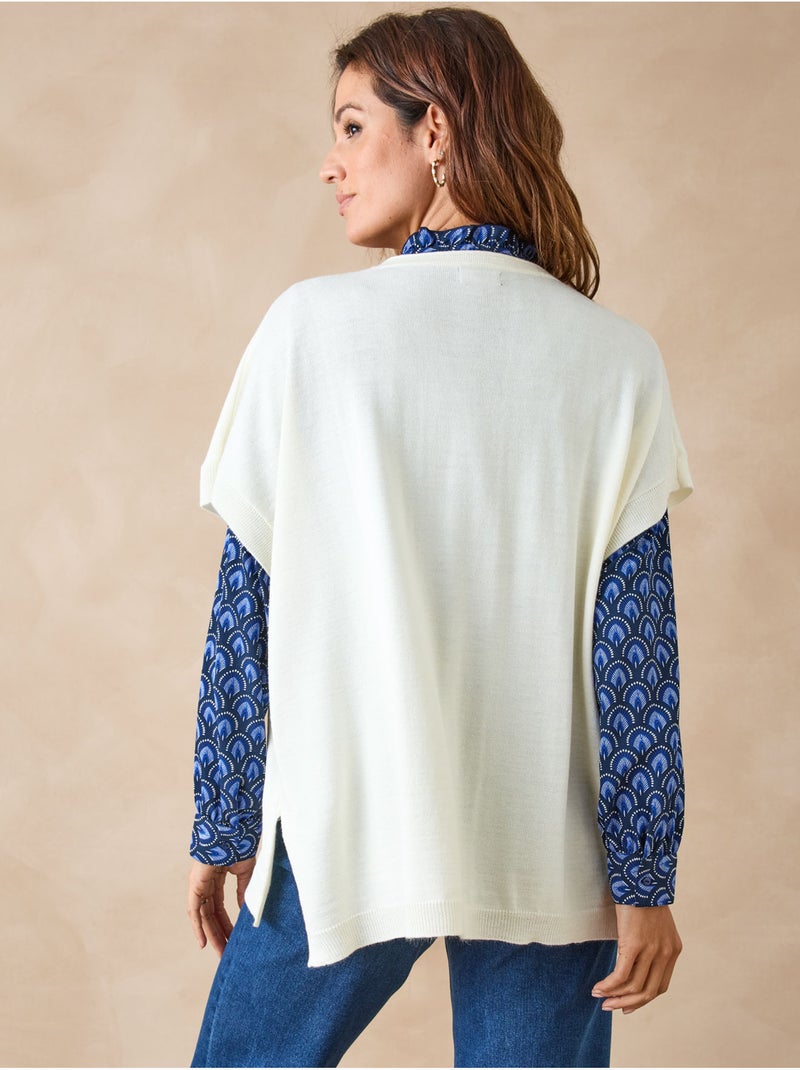 Pull manches courtes 30% laine mérinos - DAXON Ecru - Kiabi