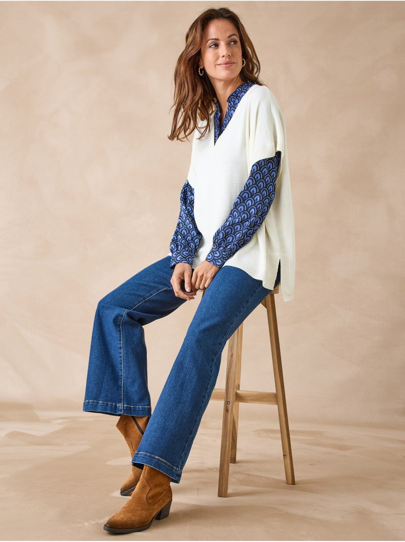 Pull manches courtes 30% laine mérinos - DAXON Ecru - Kiabi