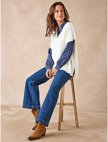 Pull manches courtes 30% laine mérinos