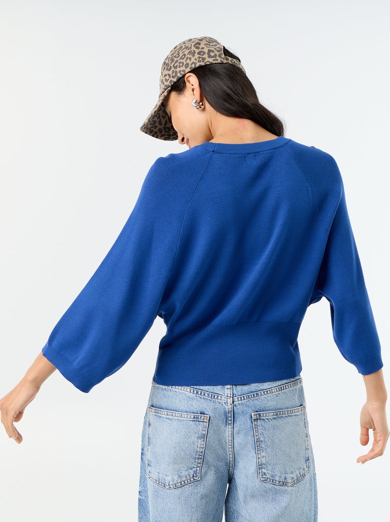 Pull manches courtes 3/4 Bleu - Kiabi