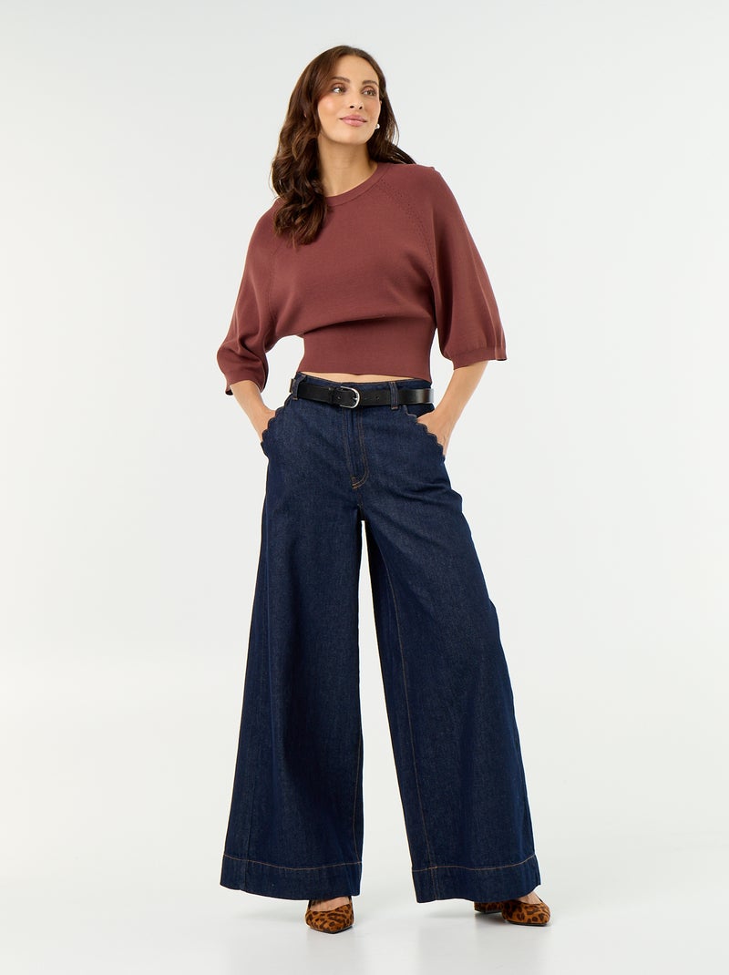 Pull manches courtes 3/4 Marron - Kiabi