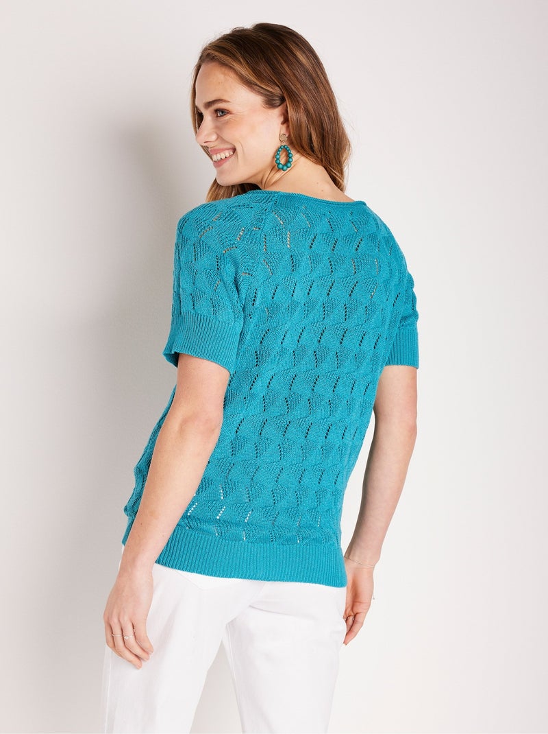 Pull manches courtes ajouré - Afibel Vert - Kiabi