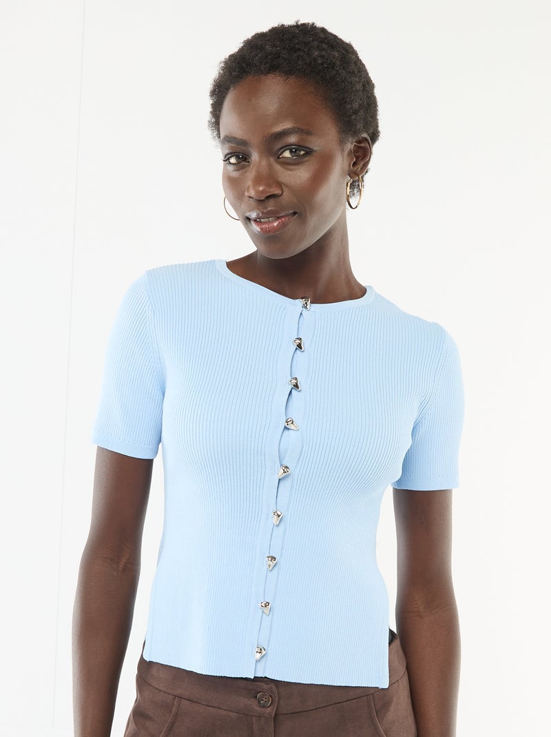 Pull manches courtes avec boutons fantaisie Bleu - Kiabi