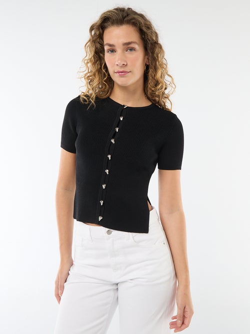 Pull manches courtes avec boutons fantaisie - Kiabi