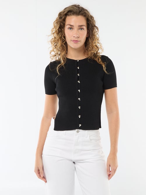 Pull manches courtes avec boutons fantaisie - Kiabi
