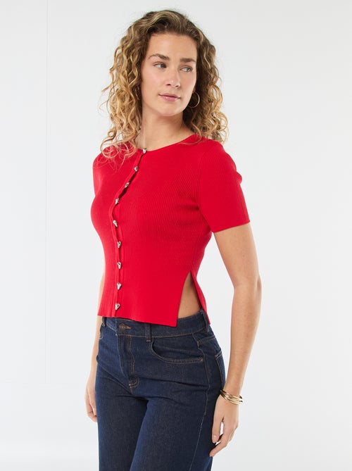 Pull manches courtes avec boutons fantaisie - Kiabi
