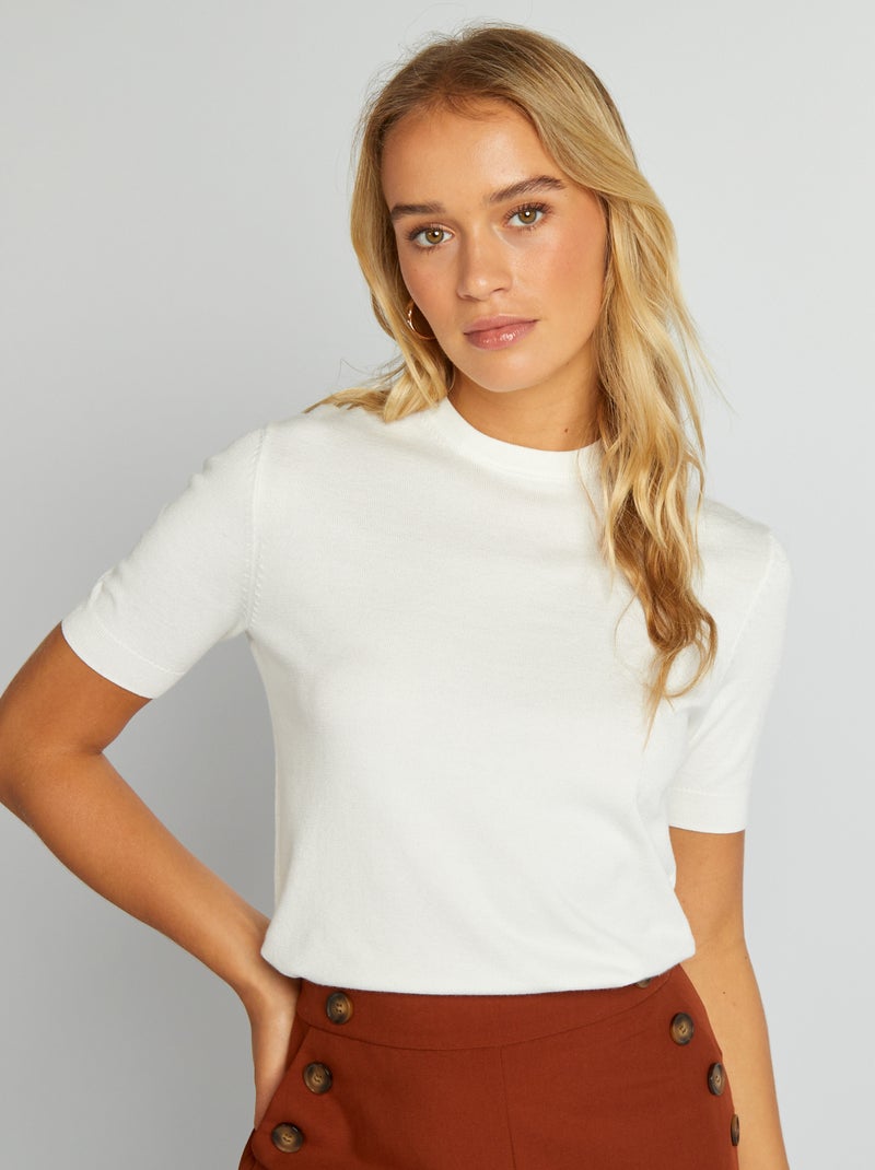 Pull manches courtes blanc - Kiabi