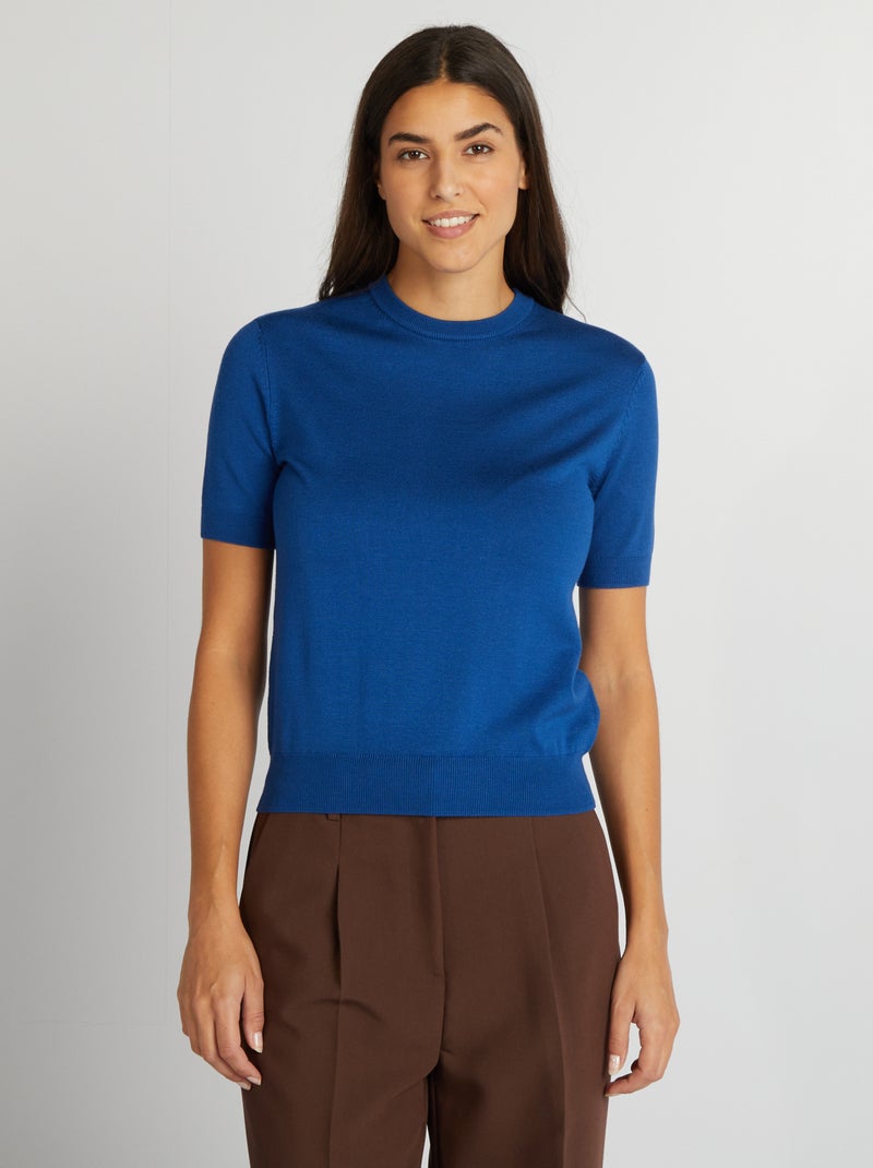 Pull manches courtes Bleu roi - Kiabi