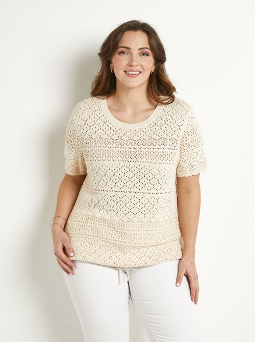 Pull manches courtes blousant ajouré col rond - Afibel - Kiabi