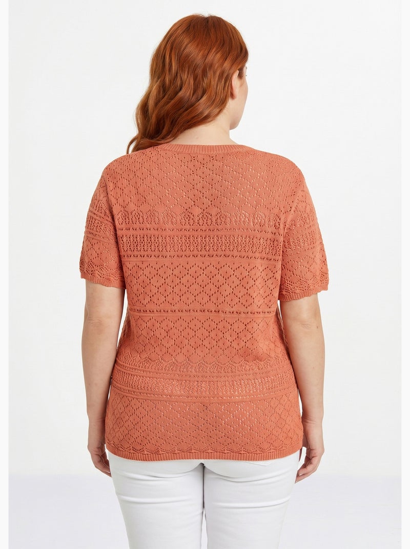 Pull manches courtes blousant ajouré col rond - Afibel Curry - Kiabi