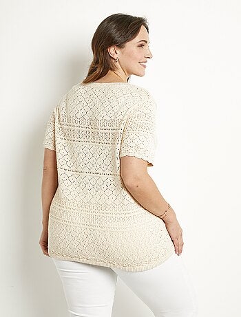 Pull manches courtes blousant ajouré col rond
