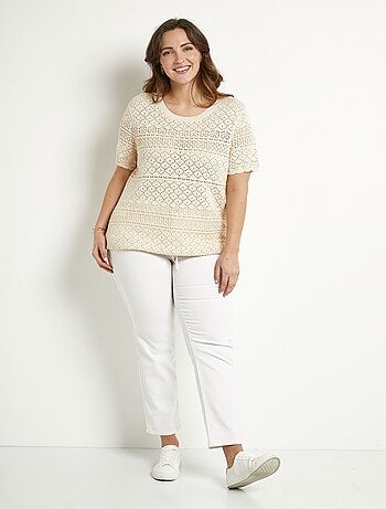 Pull manches courtes blousant ajouré col rond