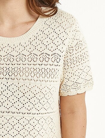 Pull manches courtes blousant ajouré col rond