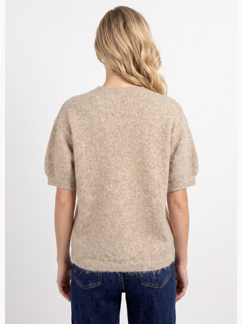Pull manches courtes doux avec laine - afibel Beige - Kiabi