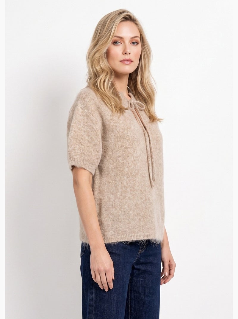 Pull manches courtes doux avec laine - afibel Beige - Kiabi