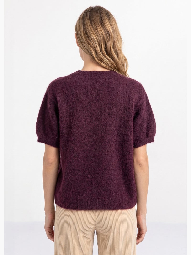 Pull manches courtes doux avec laine - afibel Bordeaux - Kiabi