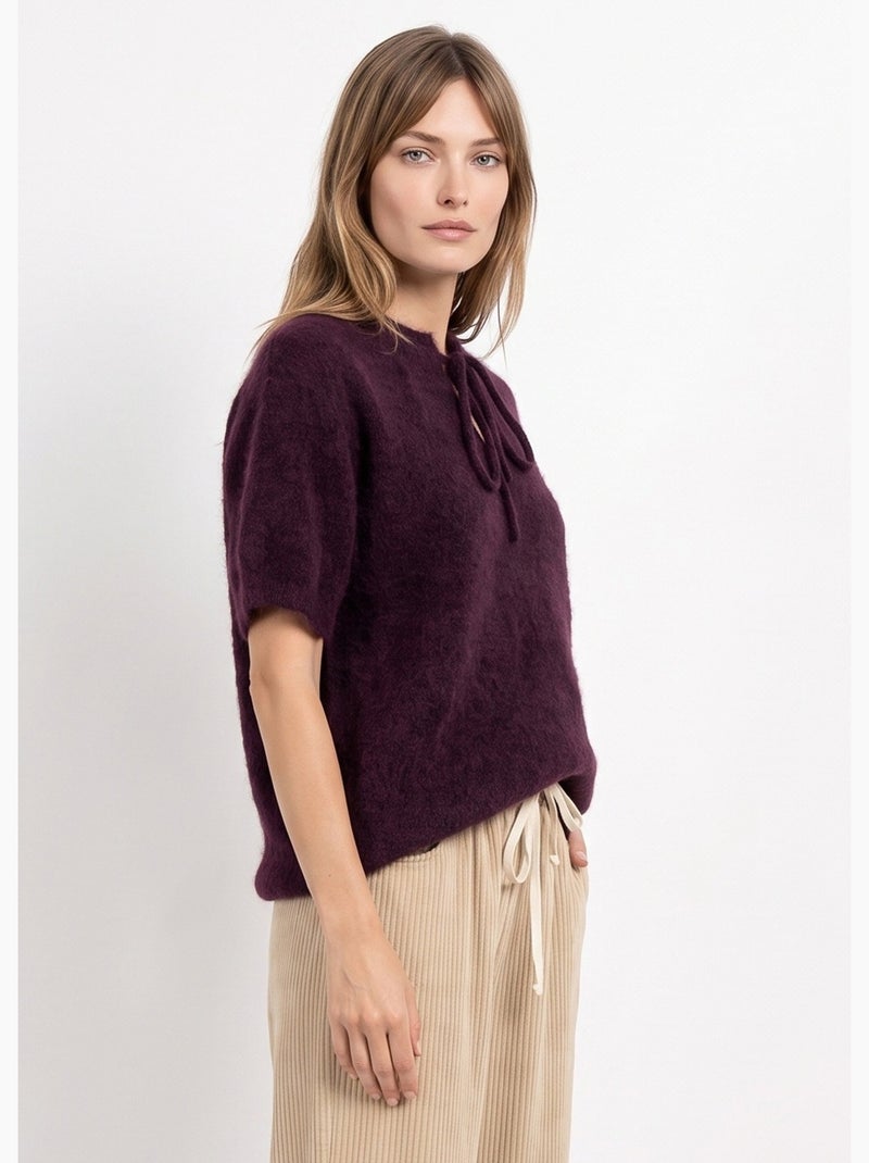 Pull manches courtes doux avec laine - afibel Bordeaux - Kiabi