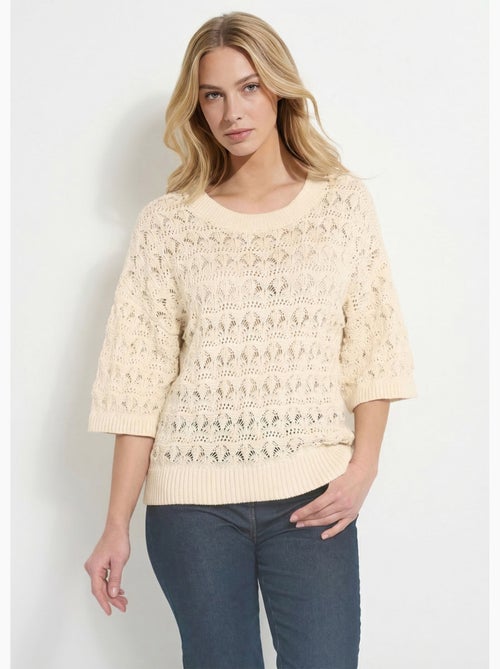 Pull manches courtes en maille ajourée - Afibel - Kiabi