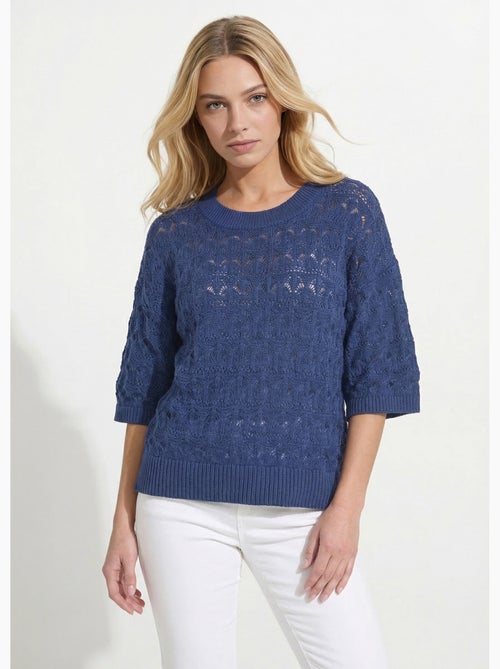 Pull manches courtes en maille ajourée - Afibel - Kiabi