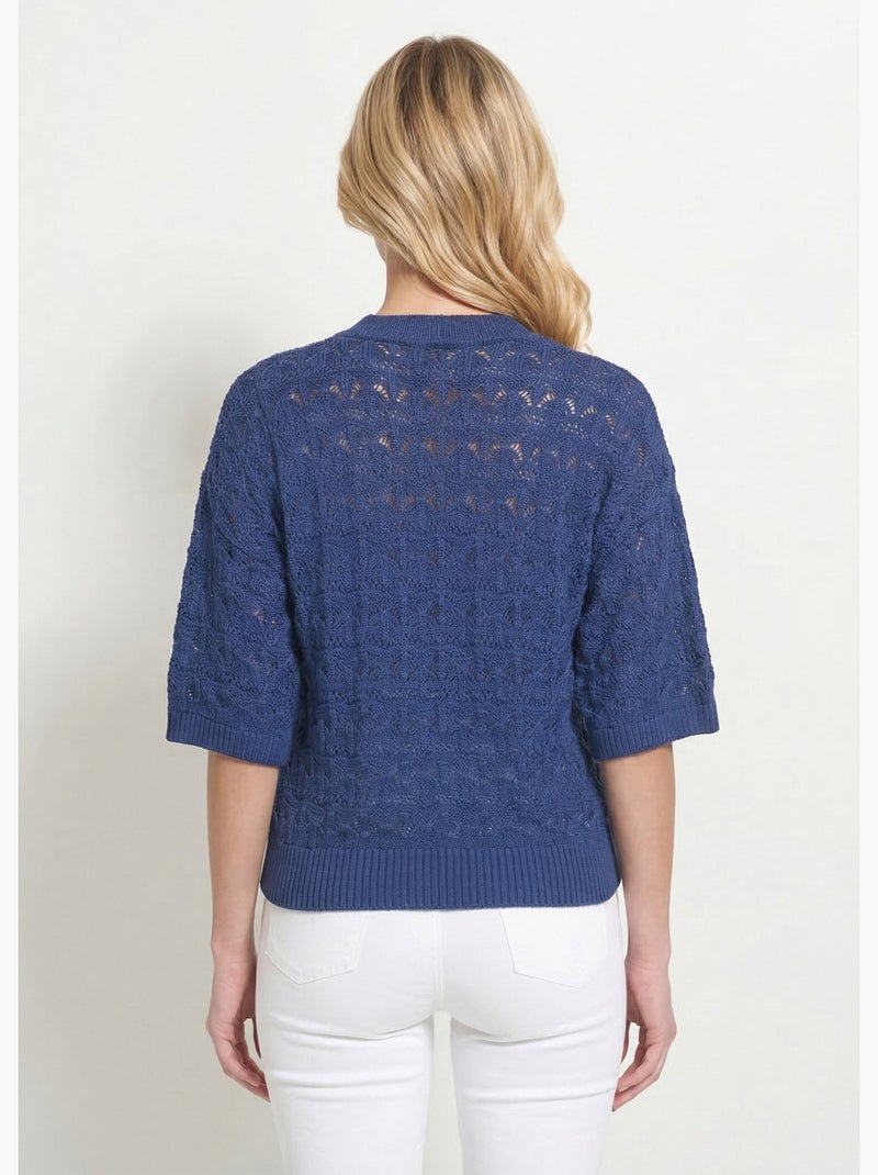 Pull manches courtes en maille ajourée - Afibel Indigo - Kiabi