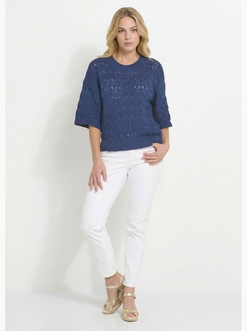 Pull manches courtes en maille ajourée - Afibel - Kiabi