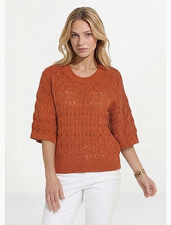 Pull manches courtes en maille ajourée - Afibel