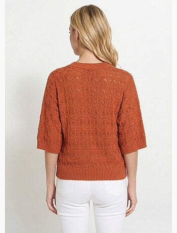 Pull manches courtes en maille ajourée - Afibel