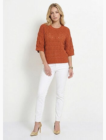 Pull manches courtes en maille ajourée - Afibel