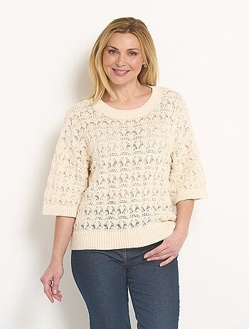 Pull manches courtes en maille ajourée