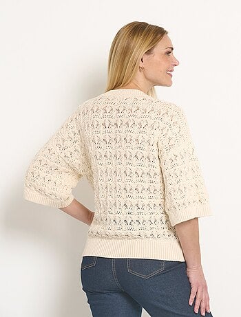 Pull manches courtes en maille ajourée