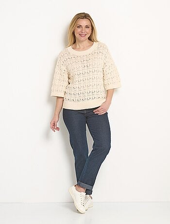 Pull manches courtes en maille ajourée
