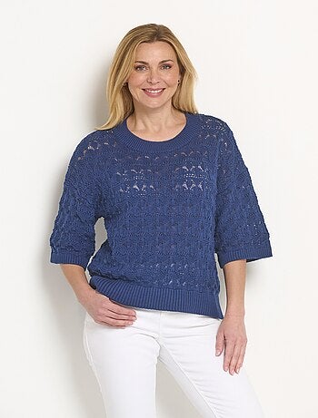 Pull manches courtes en maille ajourée