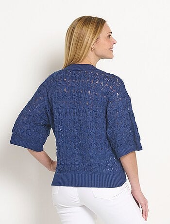 Pull manches courtes en maille ajourée