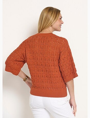 Pull manches courtes en maille ajourée