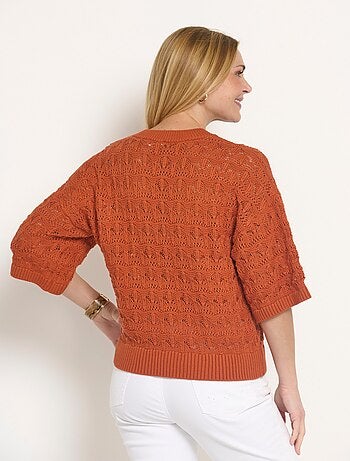 Pull manches courtes en maille ajourée