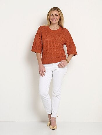 Pull manches courtes en maille ajourée
