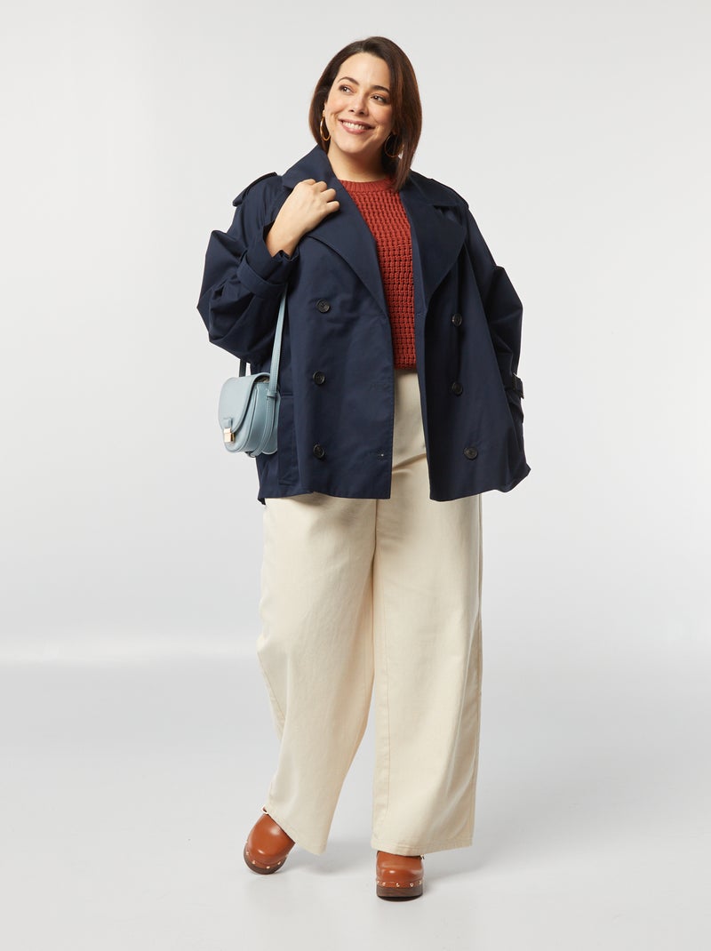 Pull manches courtes en maille large Rouge brique - Kiabi