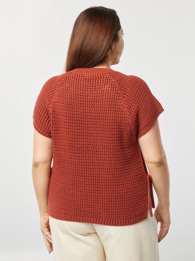 Pull manches courtes en maille large Rouge brique - Kiabi