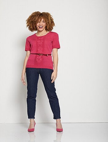 Pull manches courtes fantaisie brodée - AFIBEL
