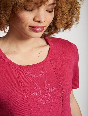 Pull manches courtes fantaisie brodée - AFIBEL