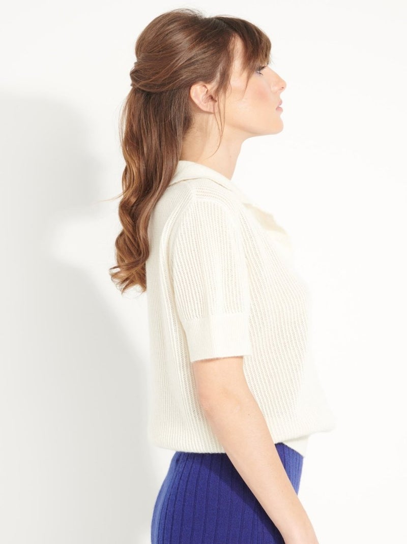 Pull manches courtes femme 100% cachemire ajouré  - AVA 1 Blanc - Kiabi
