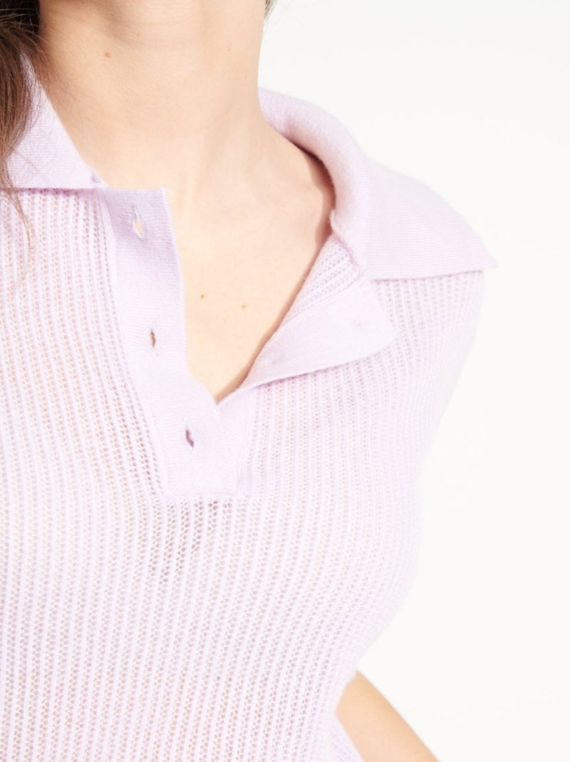 Pull manches courtes femme 100% cachemire ajouré  - AVA 1 Mauve lilas - Kiabi