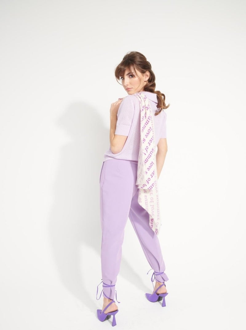 Pull manches courtes femme 100% cachemire ajouré  - AVA 1 Mauve lilas - Kiabi