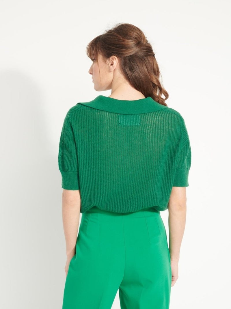 Pull manches courtes femme 100% cachemire ajouré  - AVA 1 Vert émeraude - Kiabi