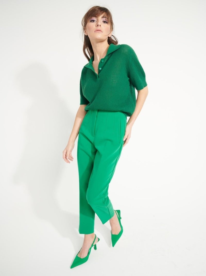 Pull manches courtes femme 100% cachemire ajouré  - AVA 1 Vert émeraude - Kiabi