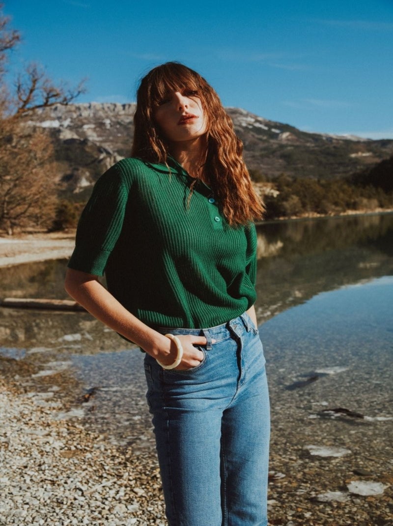 Pull manches courtes femme 100% cachemire ajouré  - AVA 1 Vert émeraude - Kiabi