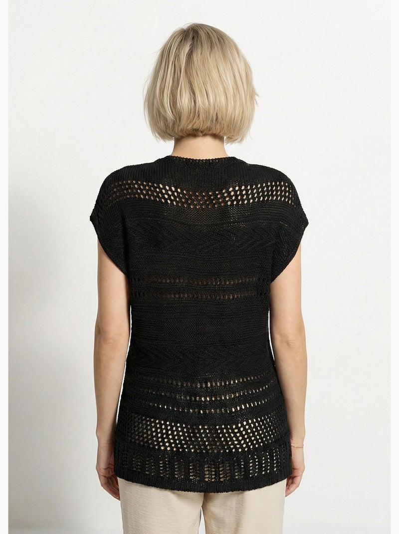 Pull manches courtes grosse maille - Afibel Noir - Kiabi