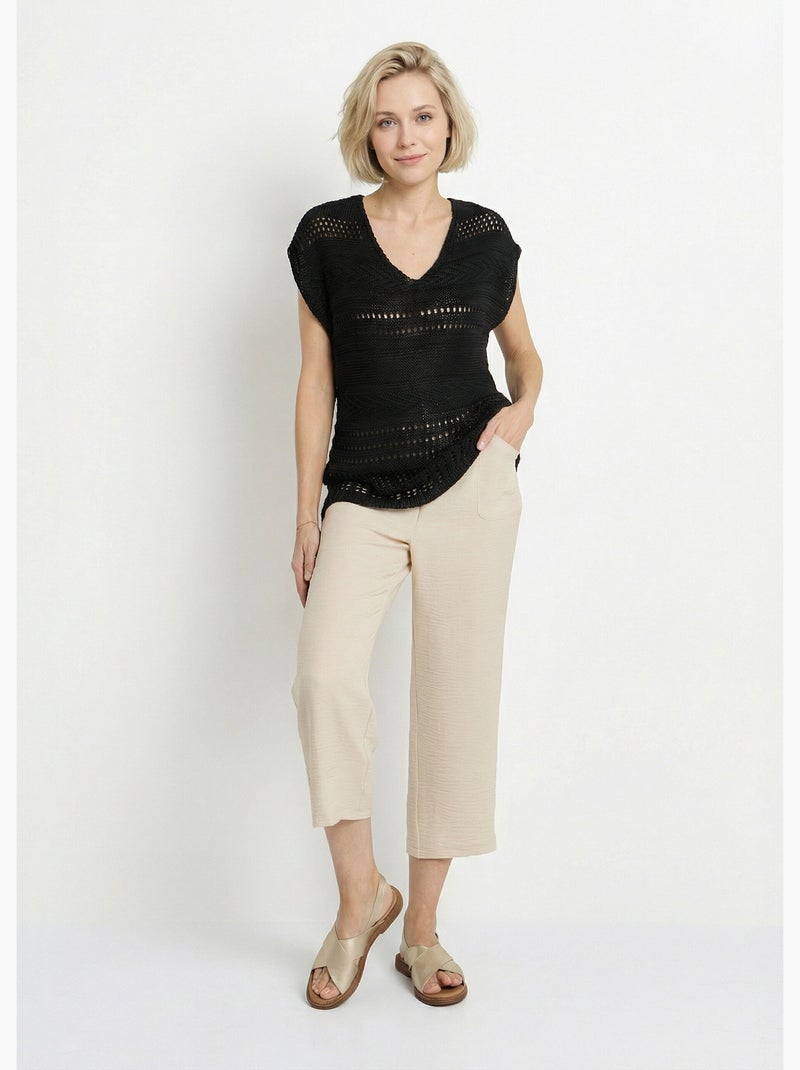 Pull manches courtes grosse maille - Afibel Noir - Kiabi